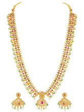 Ethnic Charm Faux Ruby Long Necklace Set - Gold