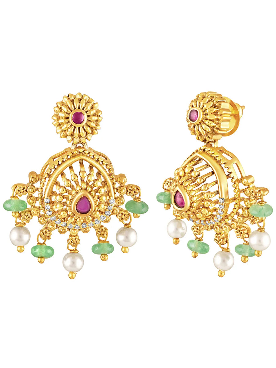 Ethnic Charm Faux Ruby Long Necklace Set - Gold