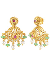 Ethnic Charm Faux Ruby Long Necklace Set - Gold