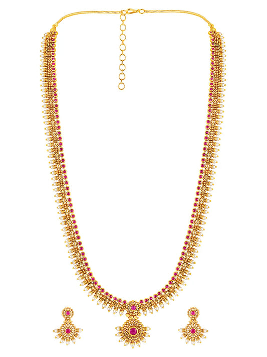Royal Ruby Vine Temple Bridal Set - Rani Pink