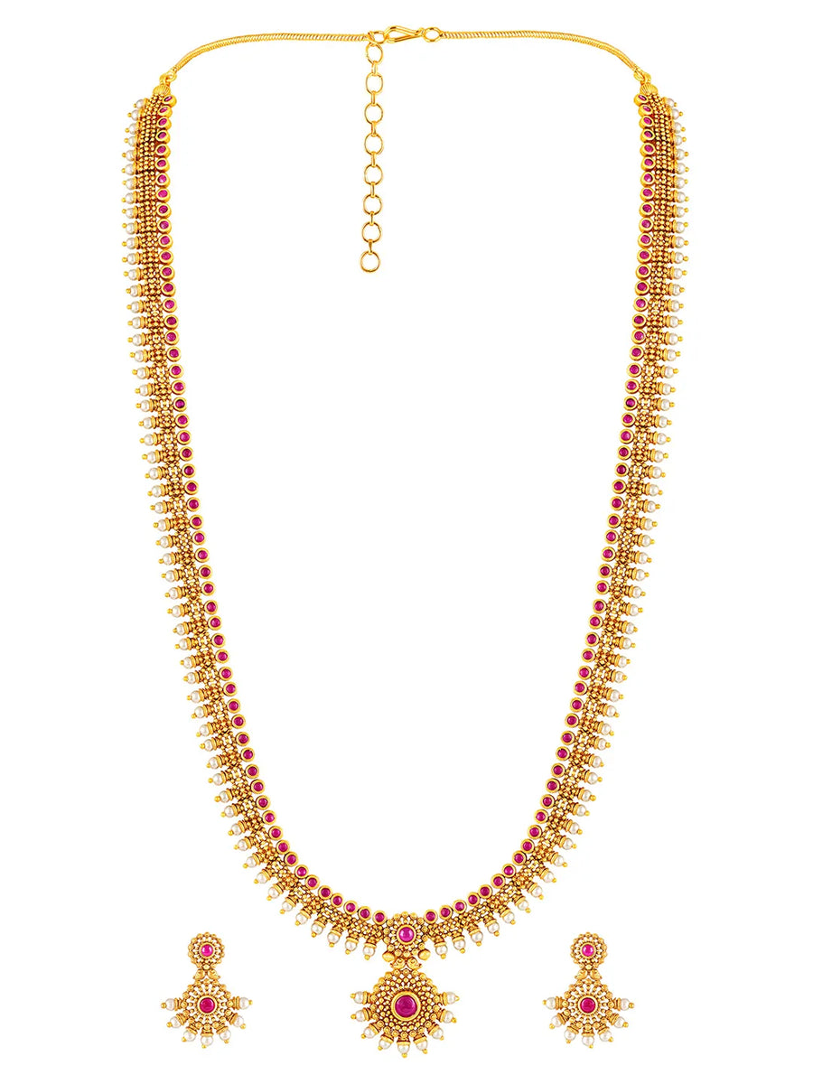 Royal Ruby Vine Temple Bridal Set - Rani Pink