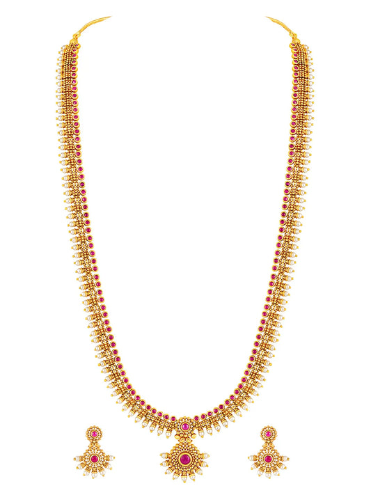 Royal Ruby Vine Temple Bridal Set - Rani Pink