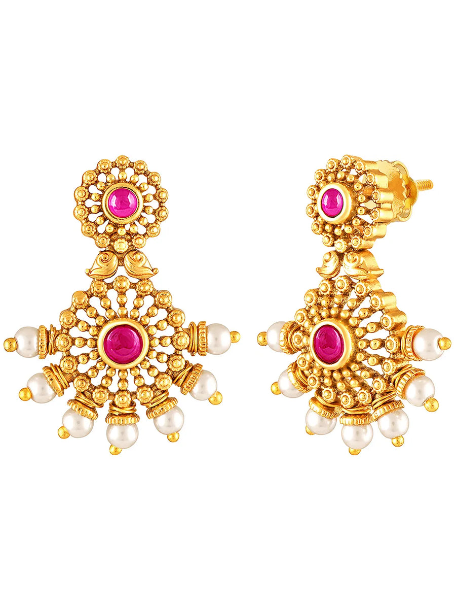Royal Ruby Vine Temple Bridal Set - Rani Pink