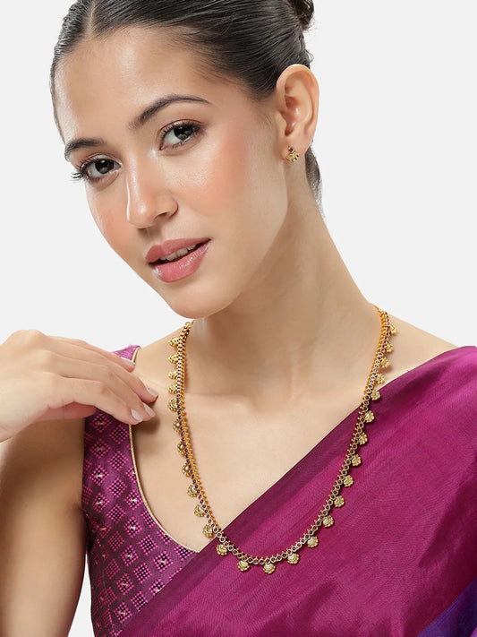 Heritage Faux Ruby Bliss Ethnic Necklace. Golden Necklace with red ruby stones with pair of earrings. Ideal for ethnic wear, festive & special occasions. 