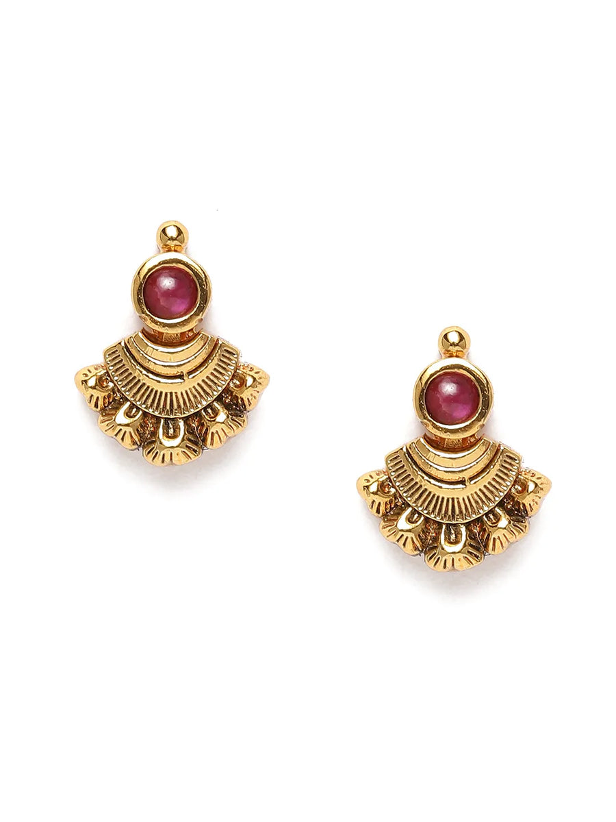 Heritage Faux Ruby Bliss Ethnic Necklace. Golden Necklace with red ruby stones with pair of earrings. Ideal for ethnic wear, festive & special occasions. 