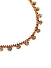 Heritage Faux Ruby Bliss Ethnic Necklace. Golden Necklace with red ruby stones with pair of earrings. Ideal for ethnic wear, festive & special occasions. 