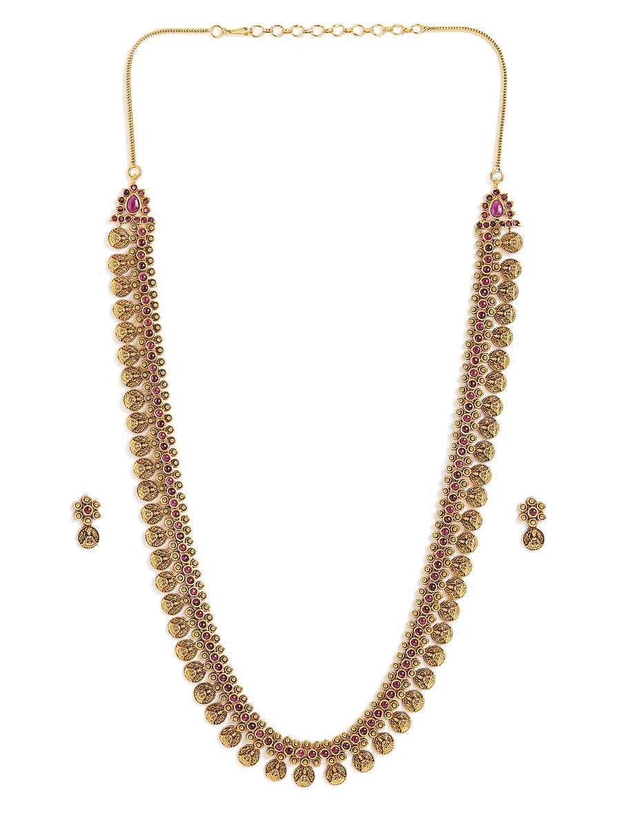 Temple Coin Necklace with Ruby Beads