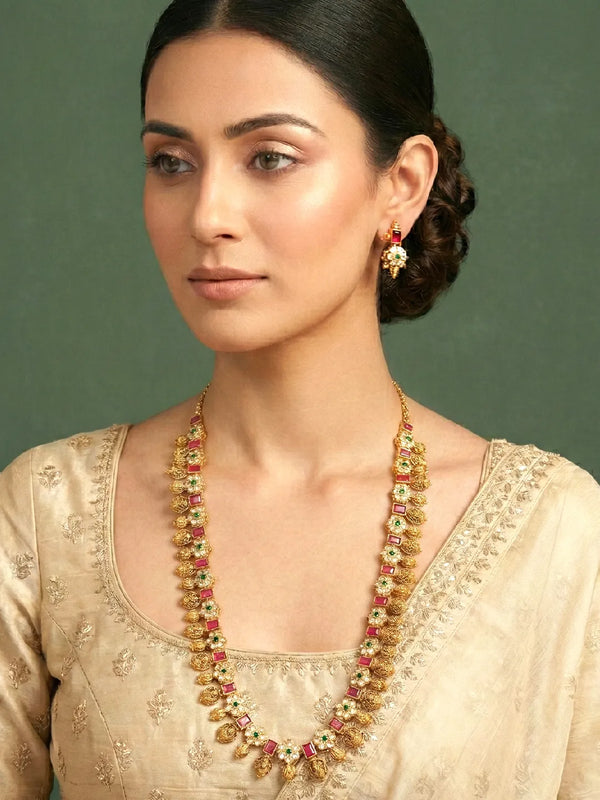 Peora Lakshmi Coin Temple Long Necklace Set