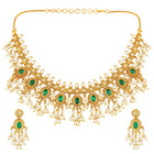 Ethnic Charm Emerald Pearl Necklace - Green