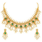 Ethnic Charm Emerald Pearl Necklace - Green