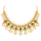 Ethnic Charm Emerald Pearl Necklace - Green
