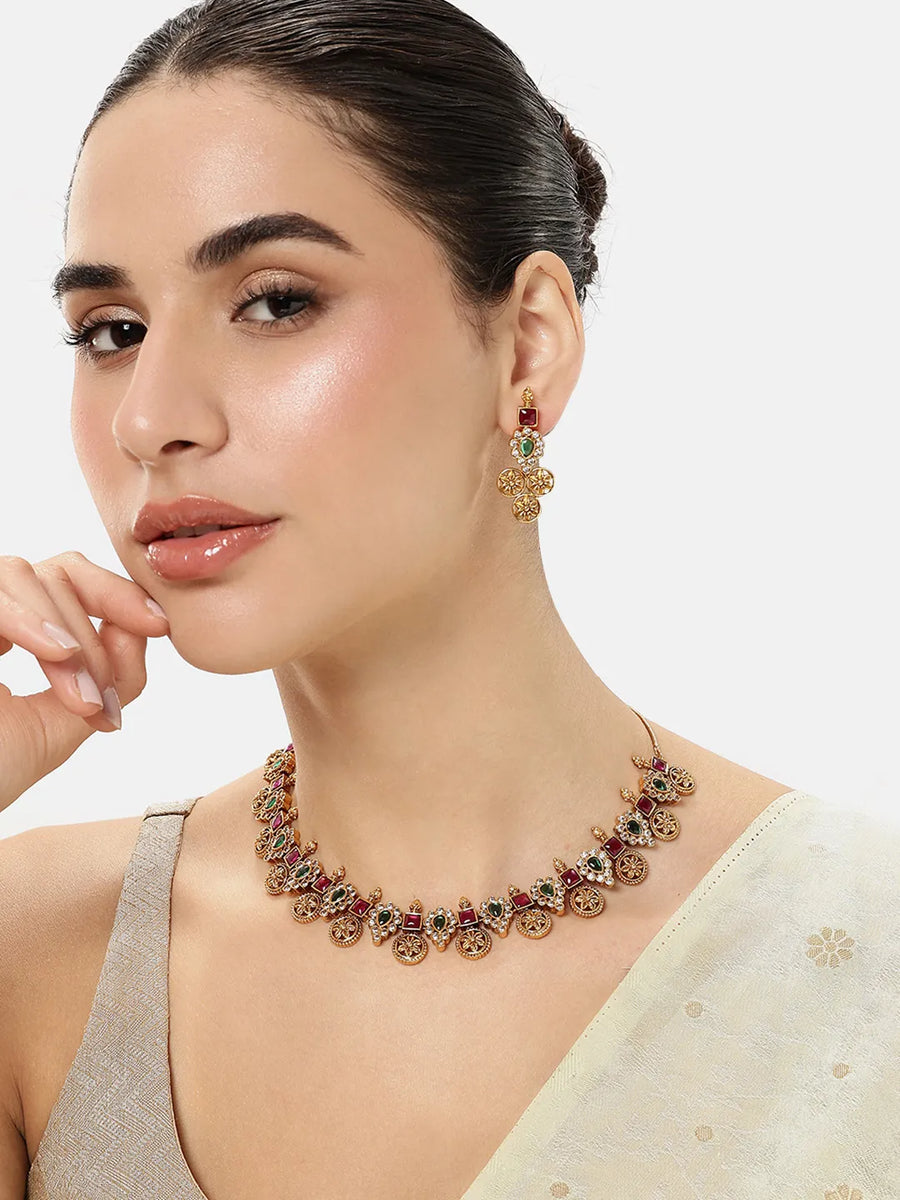 Royalty Faux Ruby Coin Necklace