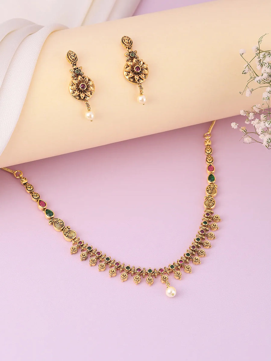 Temple Bloom Faux Kundan Necklace Set