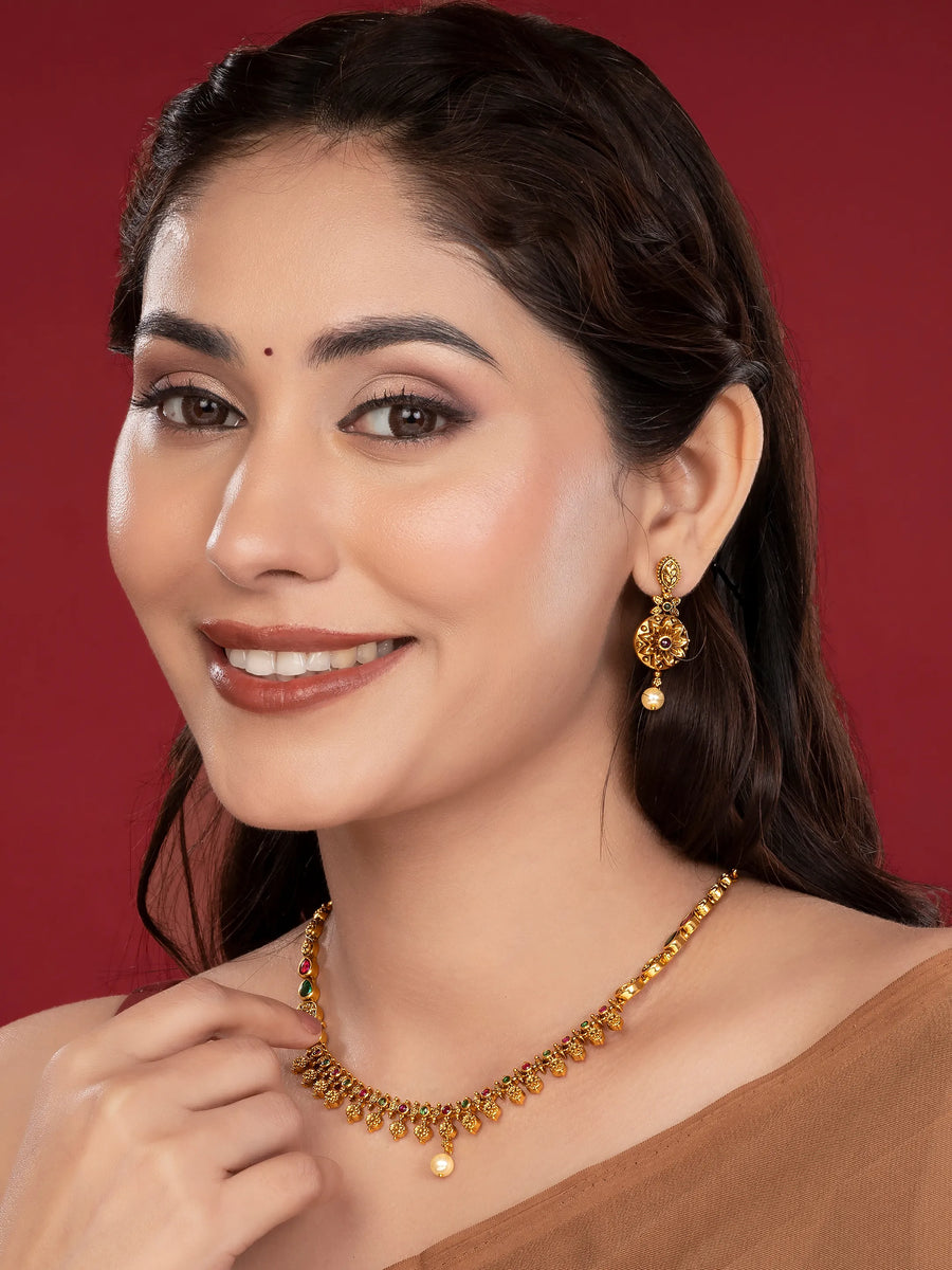 Temple Bloom Faux Kundan Necklace Set