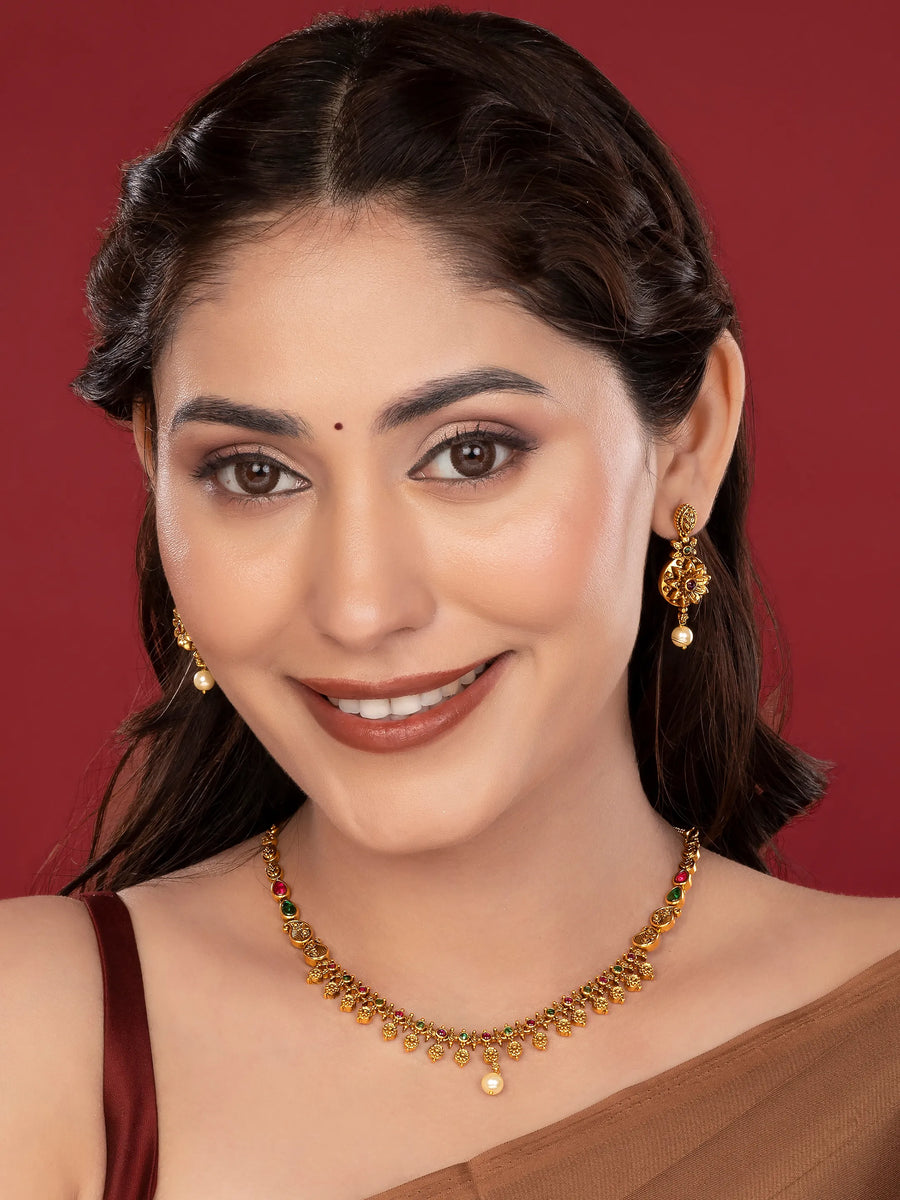 Temple Bloom Faux Kundan Necklace Set