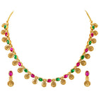 Lakshmi Coin Necklace Set with Pink & Green Stones