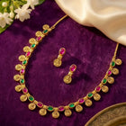 Lakshmi Coin Necklace Set with Pink & Green Stones