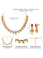 Lakshmi Coin Necklace Set with Pink & Green Stones