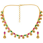 Lakshmi Coin Necklace Set with Pink & Green Stones