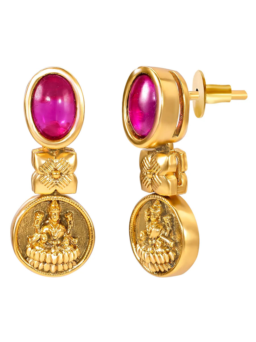 Lakshmi Coin Necklace Set with Pink & Green Stones