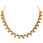 Lakshmi Coin Necklace Set with Pink & Green Stones