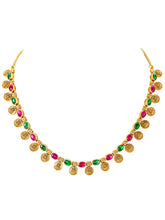 Lakshmi Coin Necklace Set with Pink & Green Stones