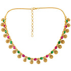 Lakshmi Coin Necklace Set with Pink & Green Stones