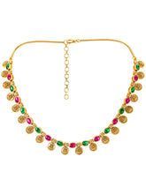 Lakshmi Coin Necklace Set with Pink & Green Stones