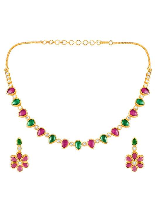 Ethnic Petal Ruby Emerald Drape Set - Rani Pink Green