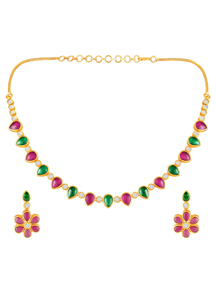 Ethnic Petal Ruby Emerald Drape Set - Rani Pink Green