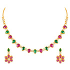 Ethnic Petal Ruby Emerald Drape Set - Rani Pink Green