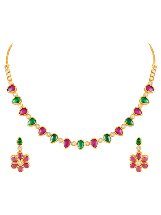 Ethnic Petal Ruby Emerald Drape Set - Rani Pink Green