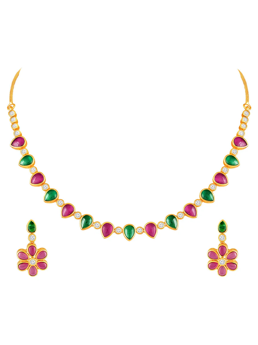Ethnic Petal Ruby Emerald Drape Set - Rani Pink Green