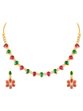 Ethnic Petal Ruby Emerald Drape Set - Rani Pink Green