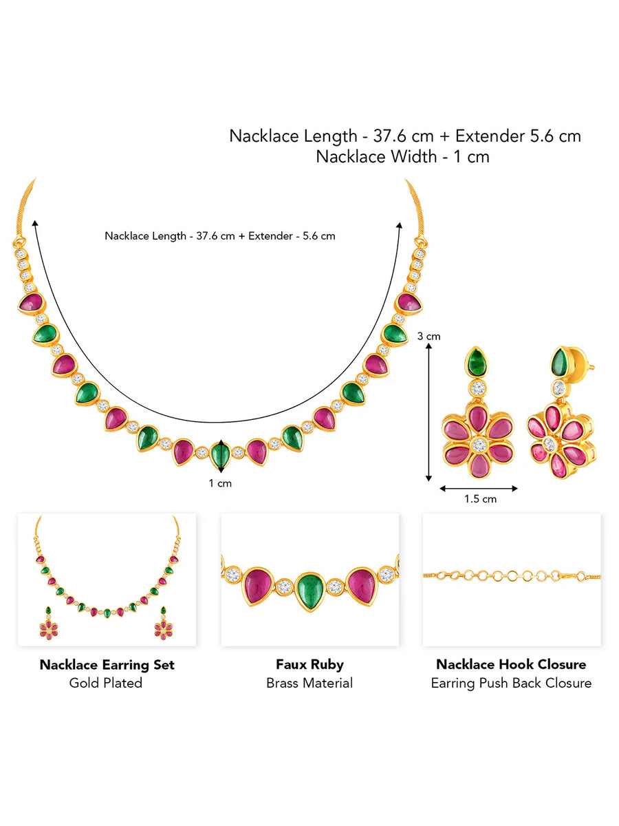 Ethnic Petal Ruby Emerald Drape Set - Rani Pink Green