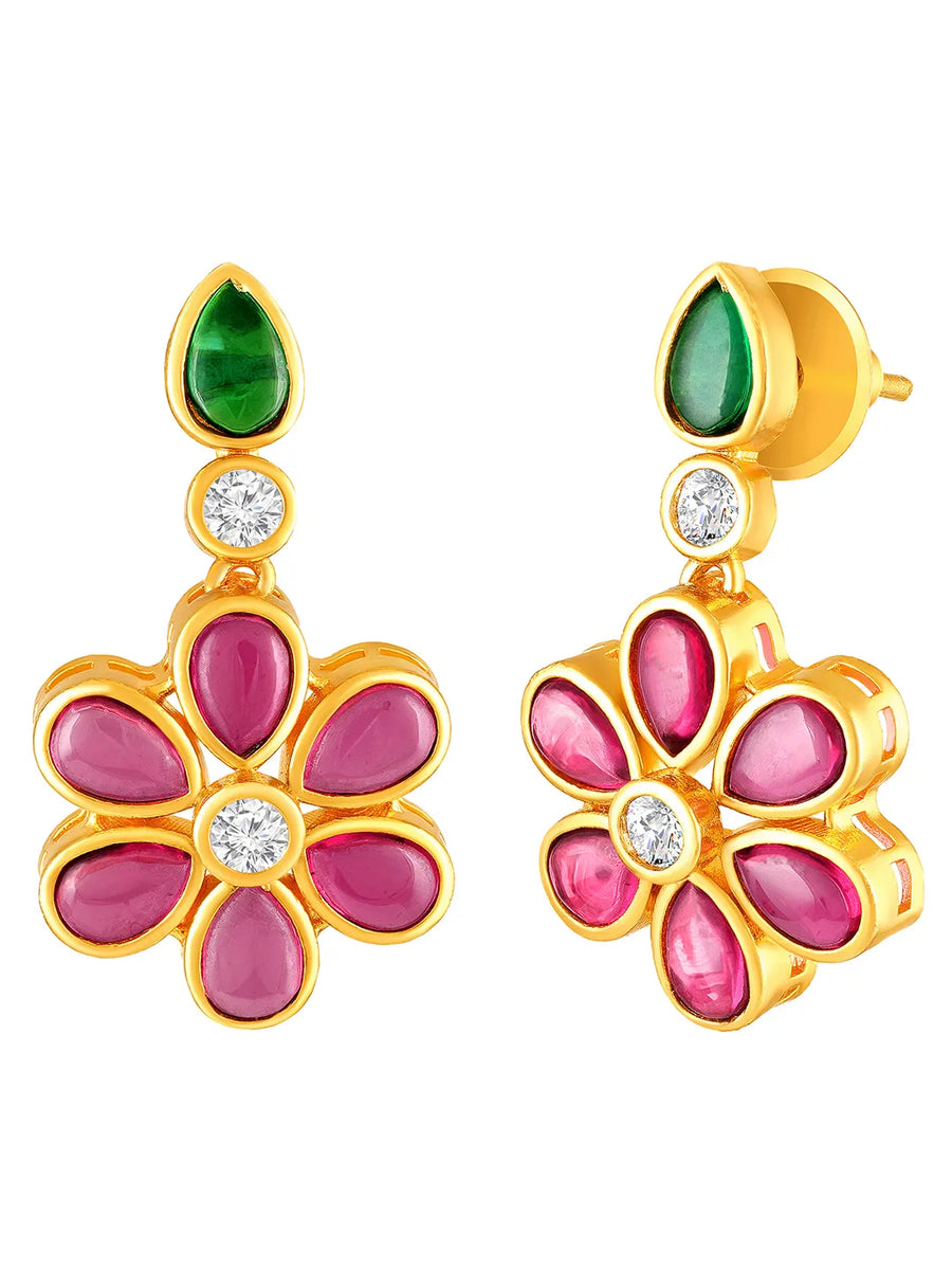 Ethnic Petal Ruby Emerald Drape Set - Rani Pink Green