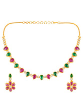 Ethnic Petal Ruby Emerald Drape Set - Rani Pink Green