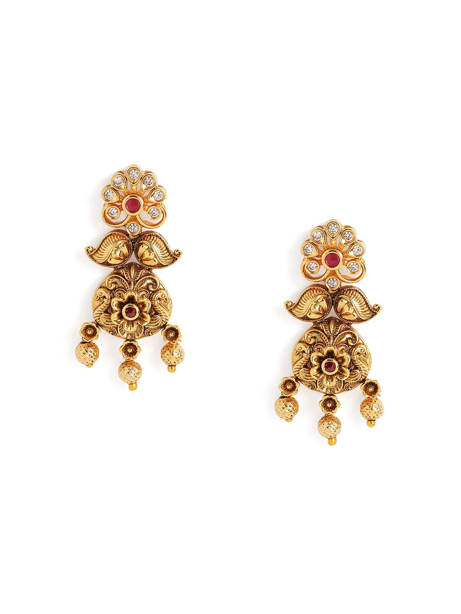 Floral Leaf Temple Necklace with Earring