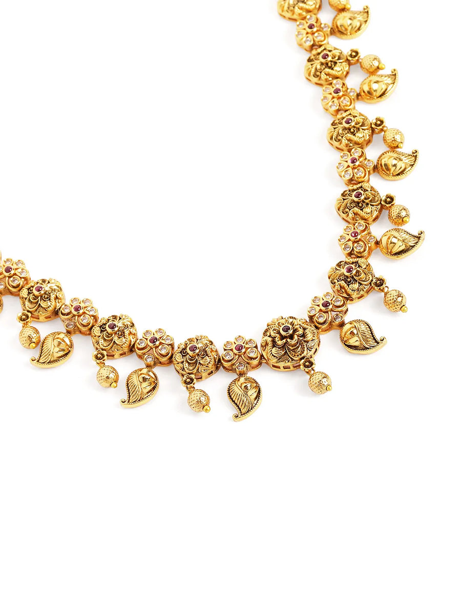 Floral Leaf Temple Necklace with Earring