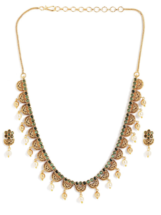 Graceful Temple Style Pearl Necklace Set