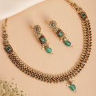 Timeless Ethnic Inspired Necklace Set. Gold and green beaded necklace and earrings. Best for special occasions & Weddings.