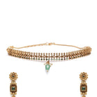 Timeless Ethnic Inspired Necklace Set. Gold and green beaded necklace and earrings. Best for special occasions & Weddings.