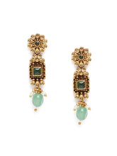 Timeless Ethnic Inspired Necklace Set. Gold and green beaded necklace and earrings. Best for special occasions & Weddings.