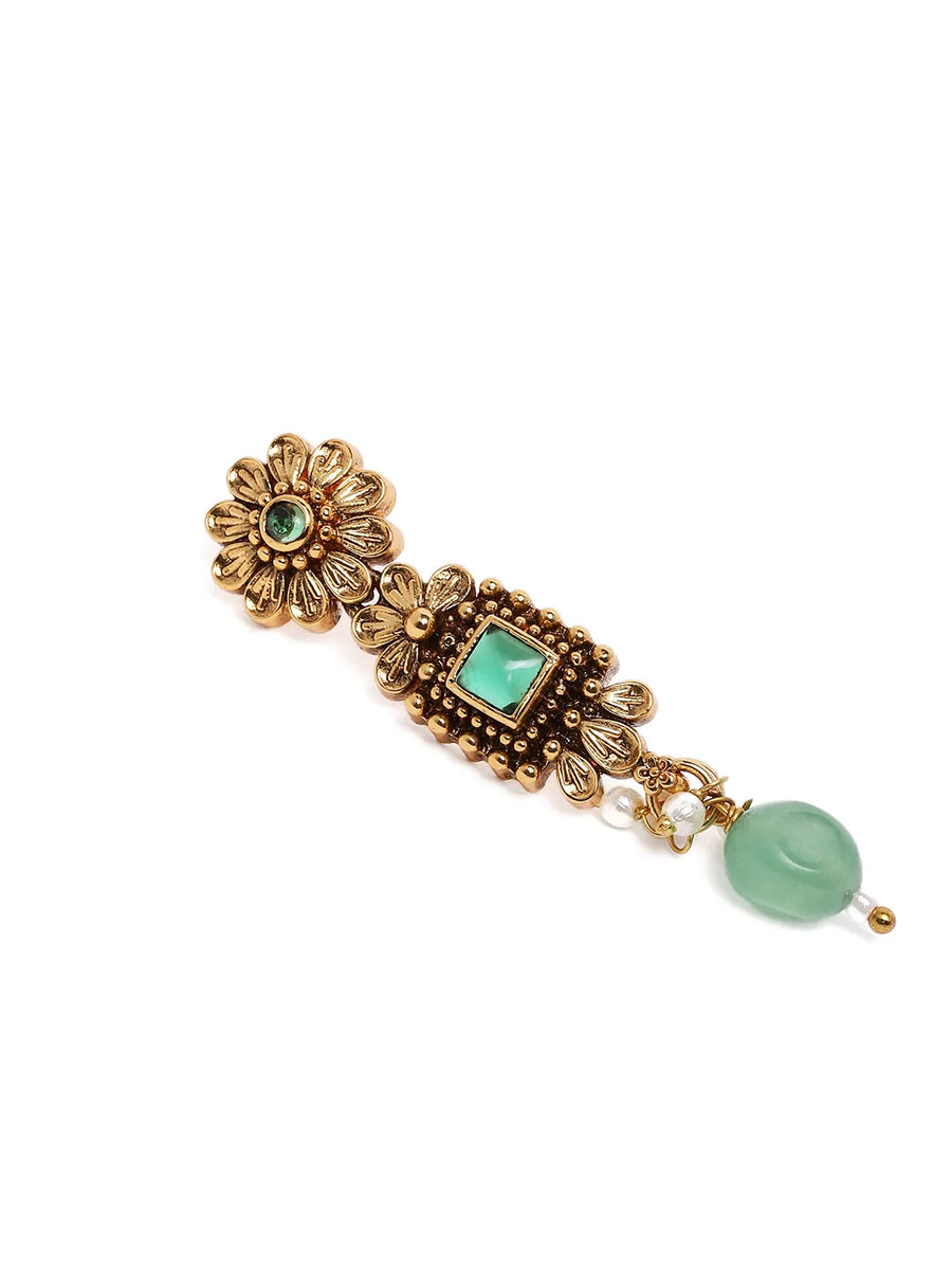 Timeless Ethnic Inspired Necklace Set. Gold and green beaded necklace and earrings. Best for special occasions & Weddings.