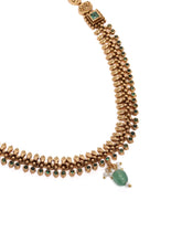 Timeless Ethnic Inspired Necklace Set. Gold and green beaded necklace and earrings. Best for special occasions & Weddings.