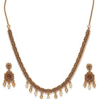 Royal Temple Choker with Dangling Pearls. Gold necklace and earrings set. Best for festive, ethnic looks & minimal ethnic looks.