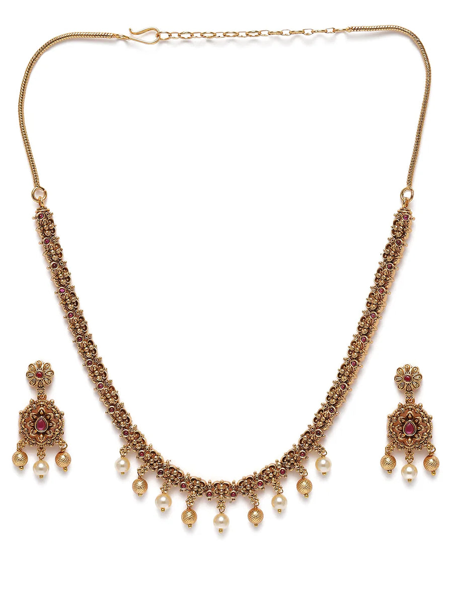 Royal Temple Choker with Dangling Pearls
