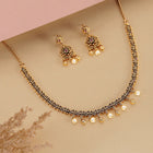 Royal Temple Choker with Dangling Pearls. Gold necklace and earrings set. Best for festive, ethnic looks & minimal ethnic looks.