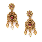 Royal Temple Choker with Dangling Pearls. Gold necklace and earrings set. Best for festive, ethnic looks & minimal ethnic looks.