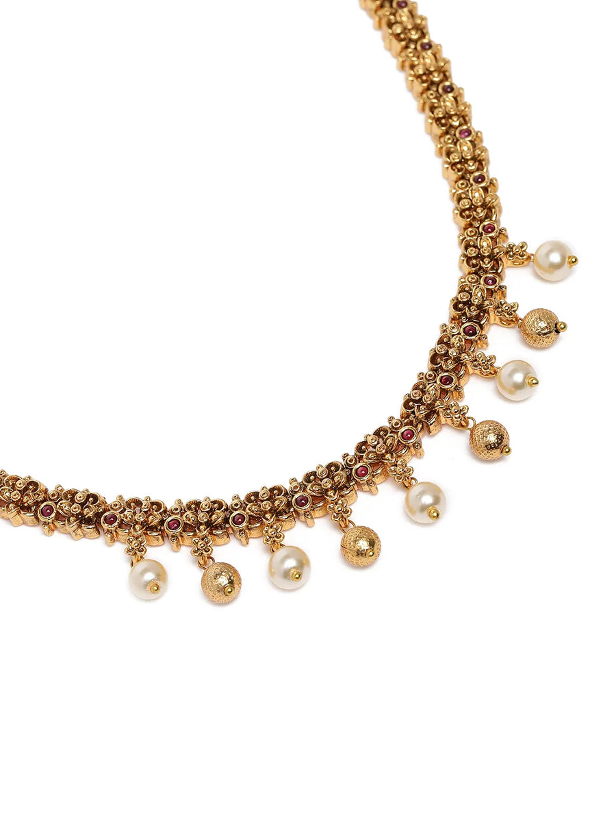Royal Temple Choker with Dangling Pearls
